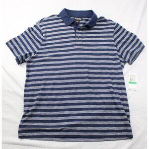 NWT Michael Kors Mens Striped Polo Shirt Large Midnight Blue Cotton